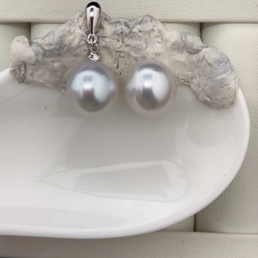 定制海水珍珠未镶嵌裸珠澳白蛋形极光对珠10-11mm（不含配件）