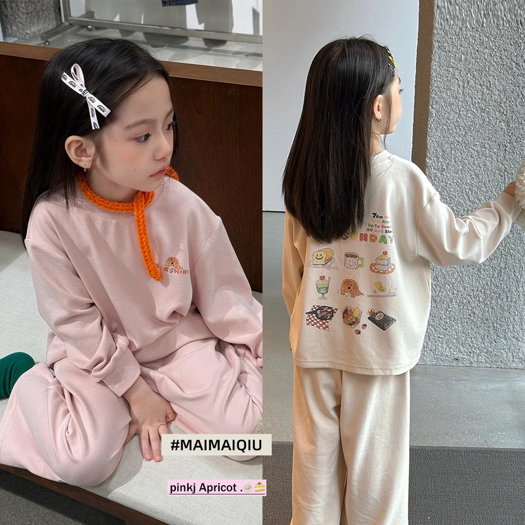 现货「麦麦秋」【软糖绮梦】舒芙绒女中大童宽松满印家居服套装GQ1690