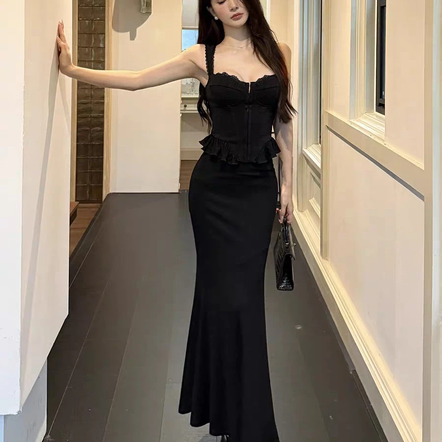 法式气质高级感蕾丝收腰显瘦上衣鱼尾半身裙性感气质套装裙女