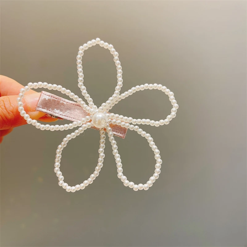 儿童发饰女童简约气质珍珠花朵边夹公主发夹头饰小女孩发卡刘海夹