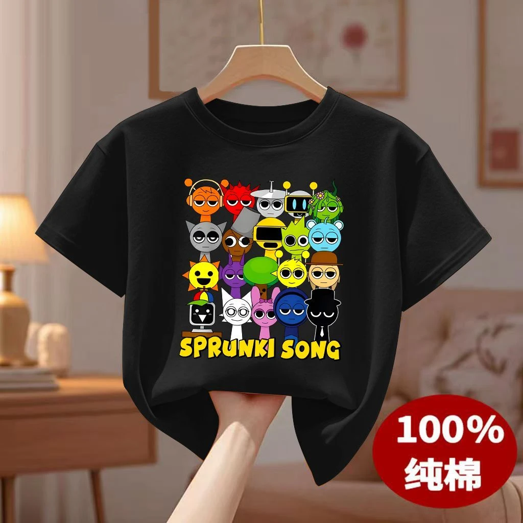 节奏盒子t恤Sprunki短袖儿童男女童衣服纯棉亲子休闲童装印花上衣