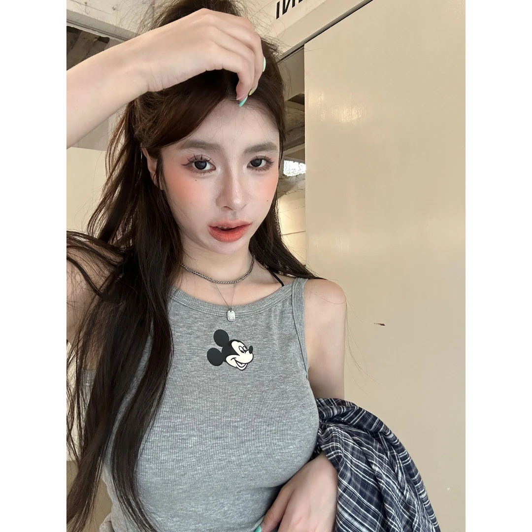 【HuiHui】东大门韩系休闲米奇印花吊带背心正反两穿上衣(D0408)