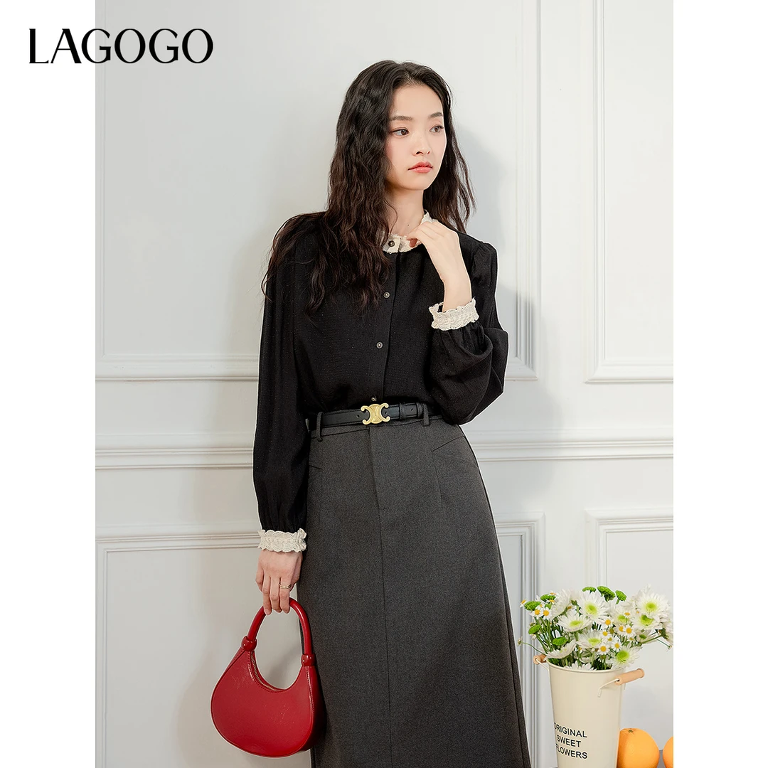 【小云总专享】lagogo2025新款领口撞色织带肌理感上衣女OACC451G02