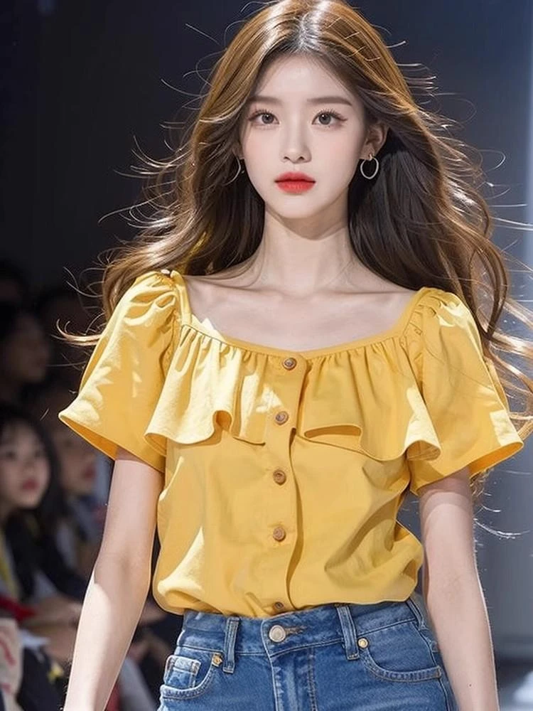 洋气别致超好看黄色荷叶边衬衫女2025夏季新款小个子独特漂亮小衫