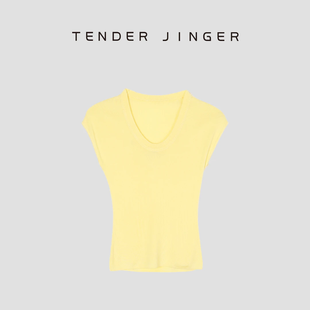Tender Jinger【疯狂星期三】U领修身小飞袖天丝针织衣T52SZZ80553