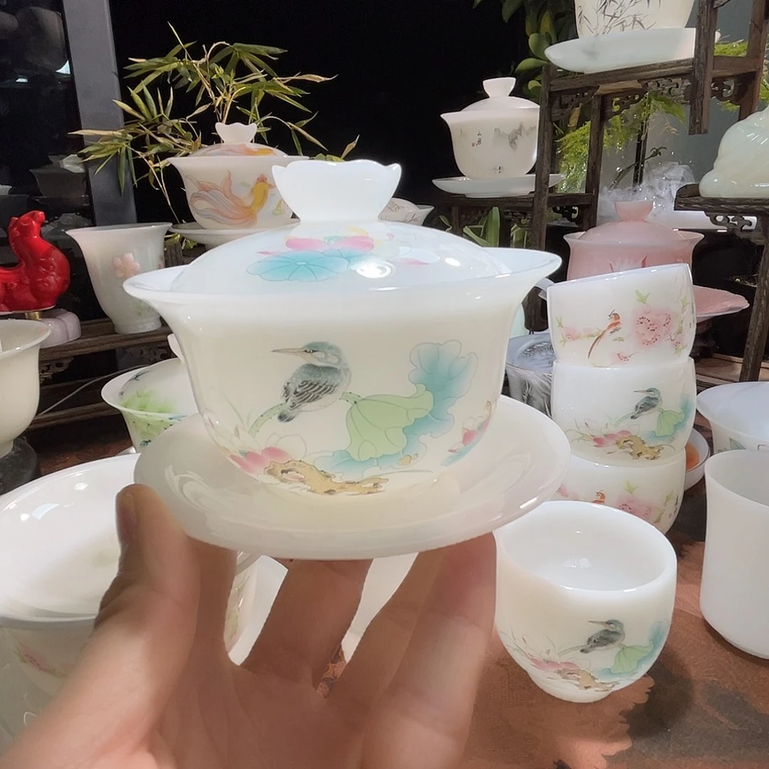 璞玉釉烧鸟语花香三才元宝