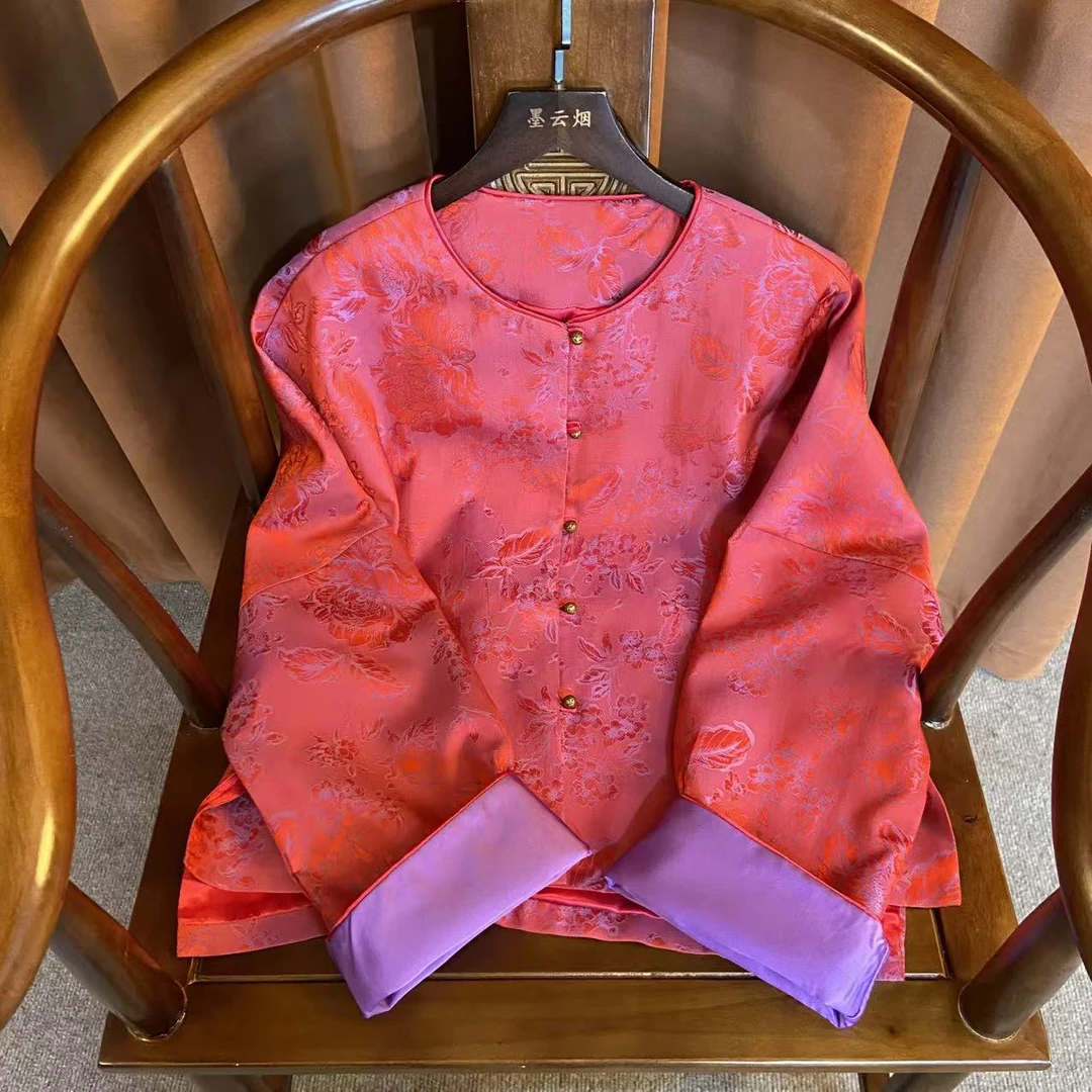 【千红】新中式中国风盘扣外套时尚女装高档复古秋冬提花洋气上衣