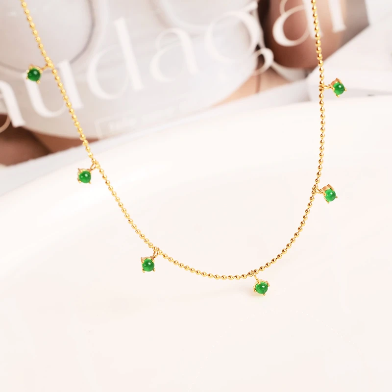 钛钢项链 绿色小灯泡轻奢高级感满天星项链女精致叠戴锁骨链