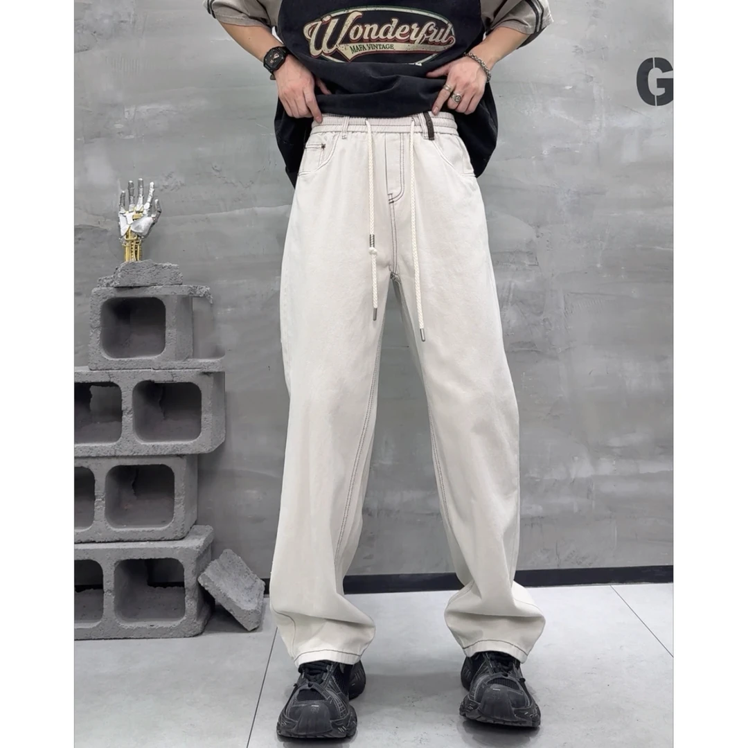 5926春季新款百搭新款白灰直筒显瘦长裤高级感男潮牌宽松阔腿休闲