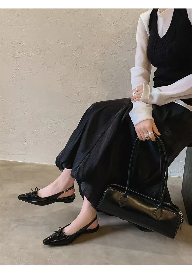 时装凉鞋包头凉鞋时尚浅口气质百搭包头黑色蝴蝶结