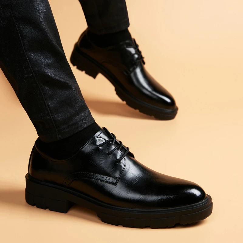 EAEOVNI厚底皮鞋男青年英伦潮流增高婚鞋休闲韩版系带商务正装鞋