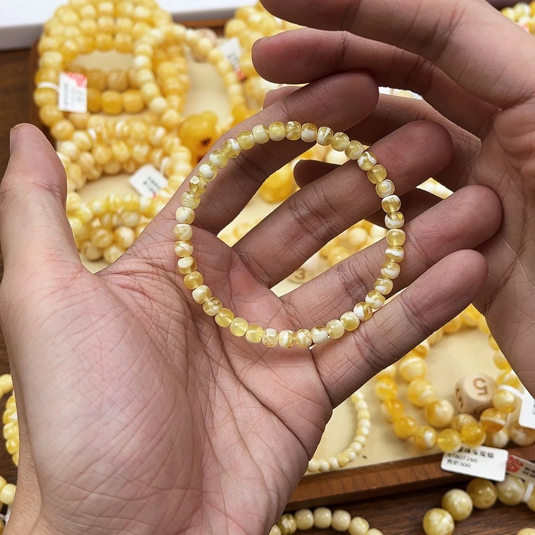 蜜蜡未镶嵌手串金瓷白5.5mm