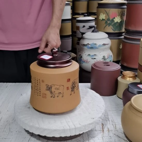 紫砂茶叶罐正品小罐合金盖吸力罐五牛图9783