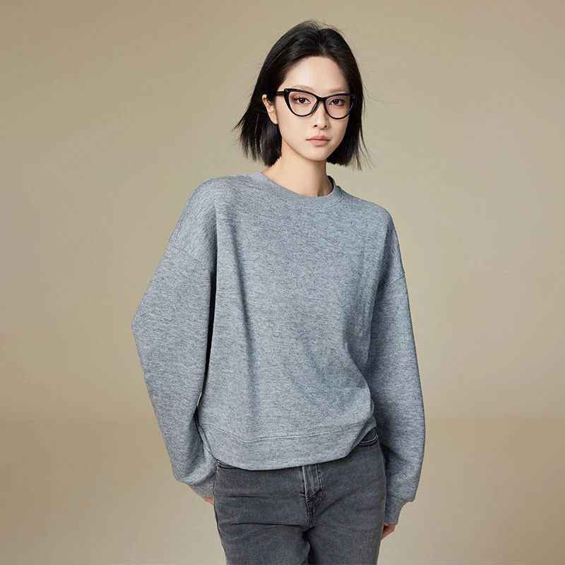 MY 雪雾卫衣 花灰肌理基础百搭简约圆领宽松休闲上衣