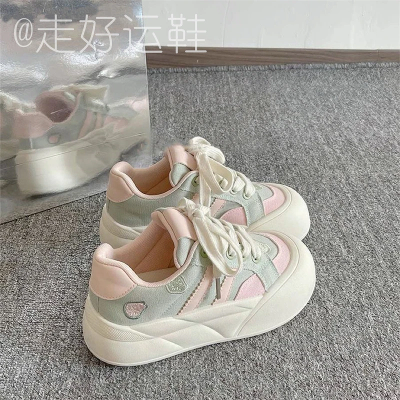 34码-40码奶fufu厚底板鞋女款2025新款学生小白鞋小众休闲面包鞋