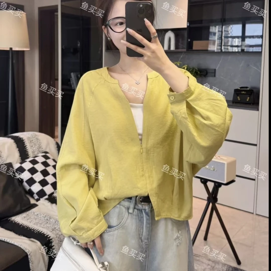 长袖衬衫女2025春季新款欧韩货设计感小众插肩袖宽松百搭网红上衣