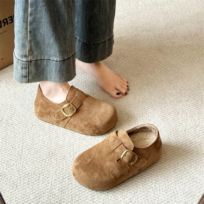 啄木鸟加绒勃肯鞋女2025新款冬季保暖乐福鞋厚底内增高豆豆棉鞋子