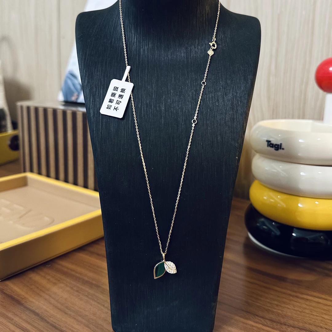 坠链均925银合成锆石 925纯银树叶项链-zyy337