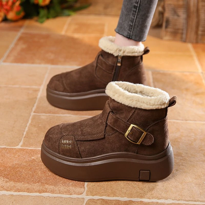 厚底增高雪地靴女2024新款冬季加绒加厚保暖厚底雪地棉鞋休闲短靴