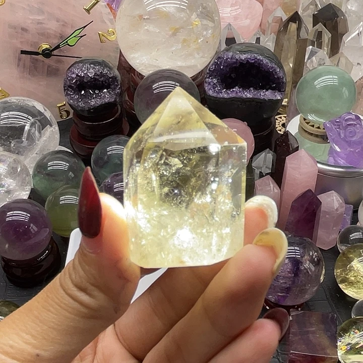 珠宝半成品未镶嵌水晶51茶黄水晶柱高4.1宽2.9