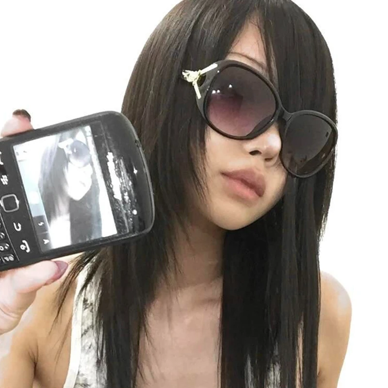 古早千禧90s大框时尚潮流复古女士百搭偏光圆形太阳镜遮阳防晒