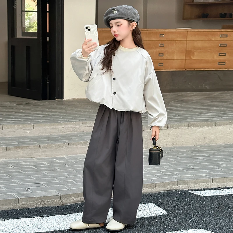 女童秋装套装2025新款儿童洋气女大童春秋小香风外套阔腿裤两件套