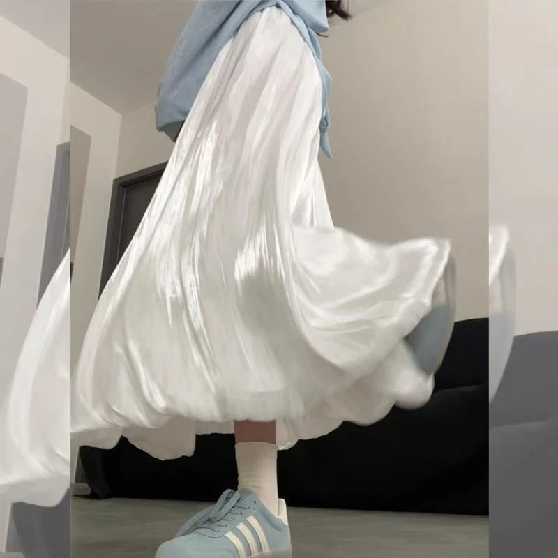 花苞半裙高腰显瘦垂感缎面半身裙A字气质大摆鱼尾半裙6045