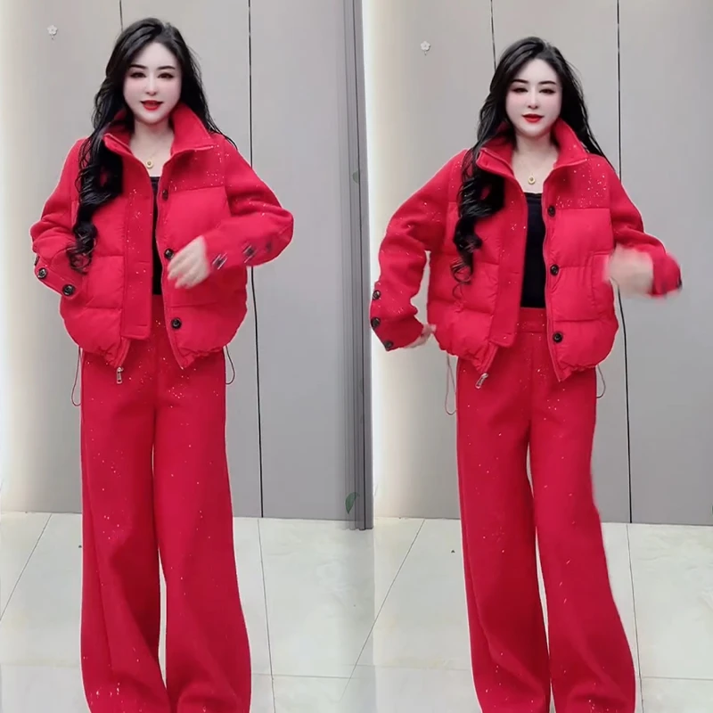 2025秋冬新款时尚显瘦气质网红高档套装女高级百搭宽松大码两件套