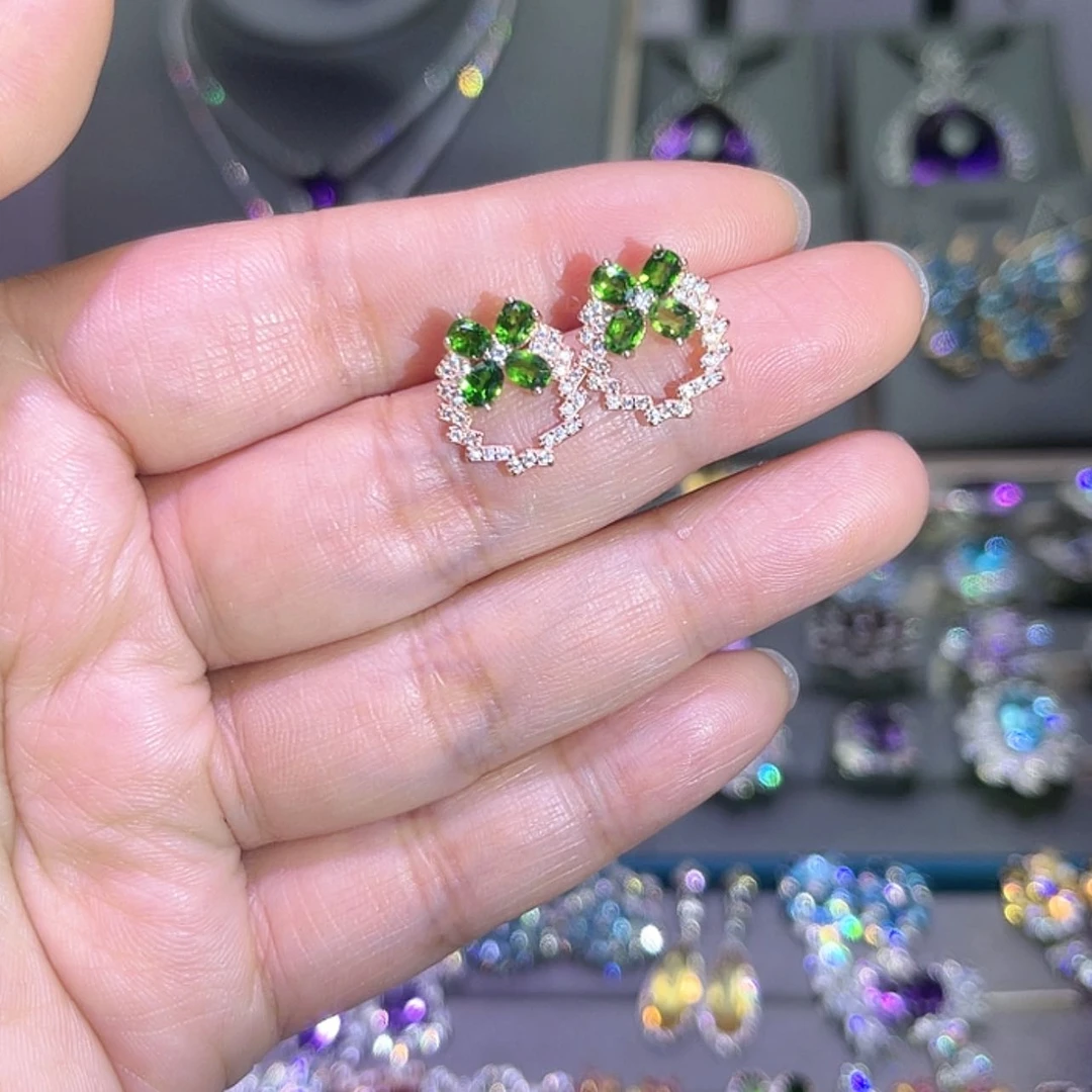 【闪购商品】透辉石耳饰银S925镶嵌