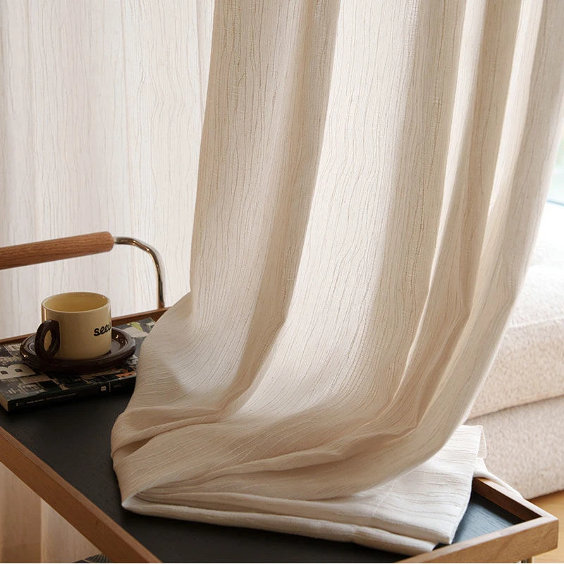 2025新款法式扶风纱中古风透光不透人亚麻纱帘客厅阳台飘窗窗纱白