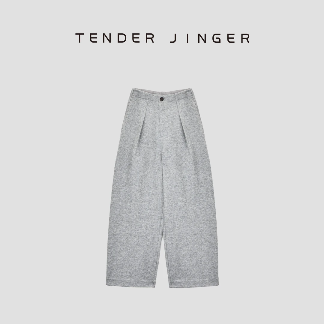 Tender Jinger｜线下专供 简约高腰垂感羊毛收褶阔腿裤T54SAI50222
