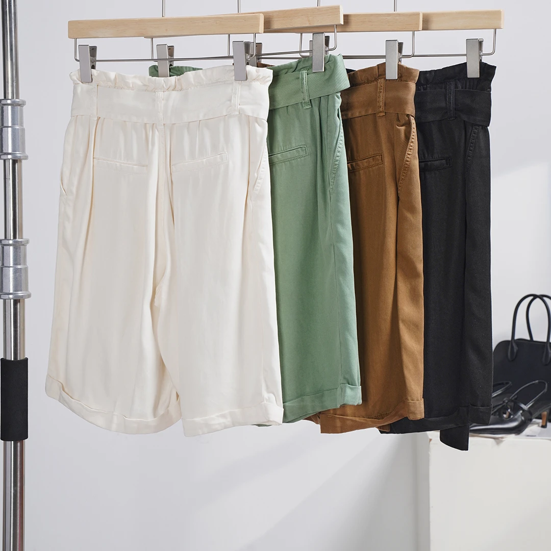 2025新款夏季女高腰四直筒色宽松时尚简约五分休闲裤LG-23-006