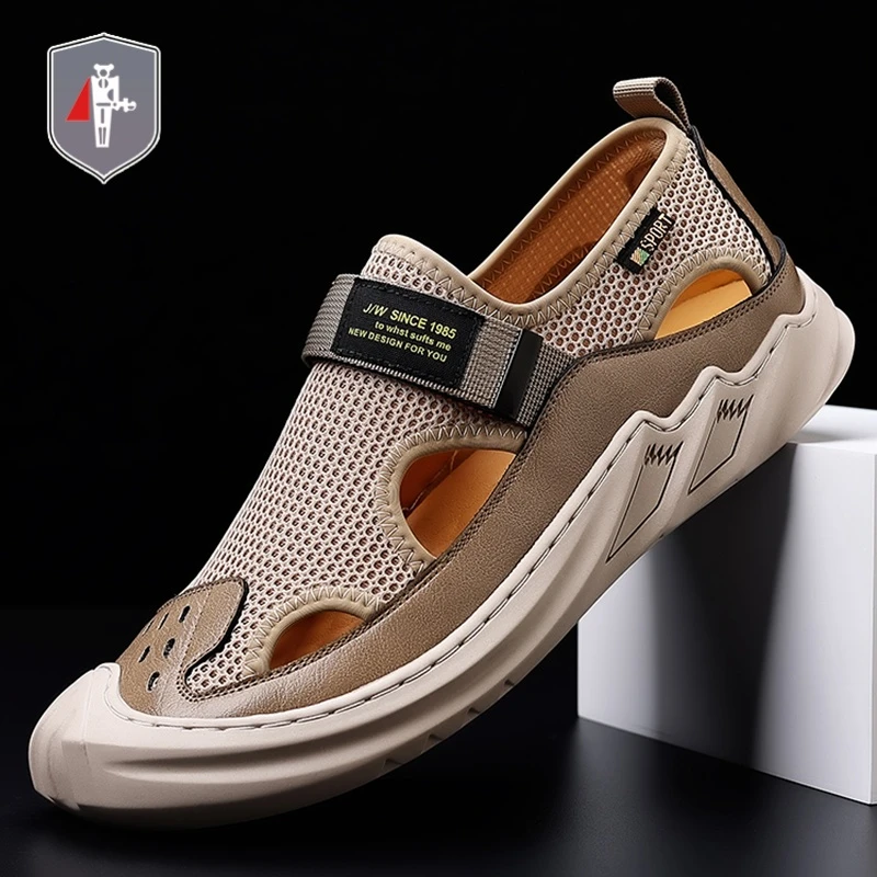 保罗男士凉鞋2025夏季新款户外休闲运动包头透气溯溪沙滩鞋洞洞鞋