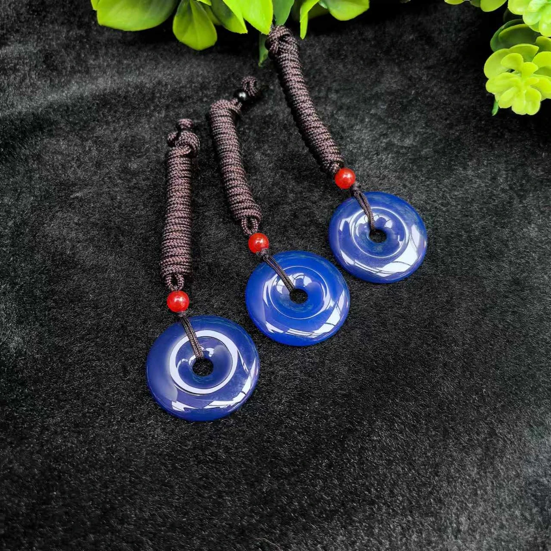 S7436-苍天之瞳蓝玛瑙蓝平安扣-送礼佳品-多样性只发一件