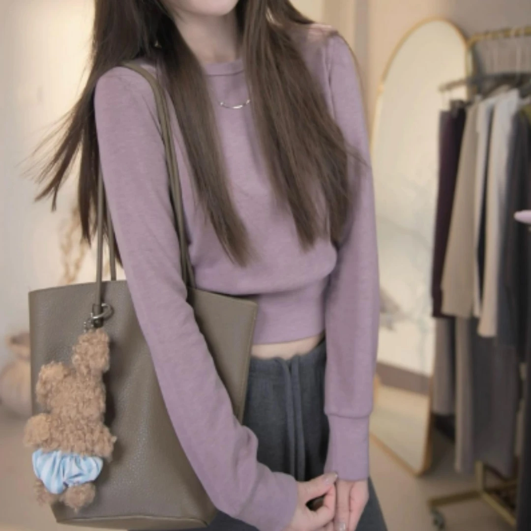 【现货】秋冬简约圆领长袖收腰T恤纯色内搭上衣+绑带阔腿裤YY-80070