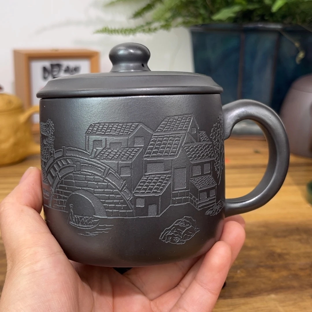 紫砂茶杯石黄泥老板杯