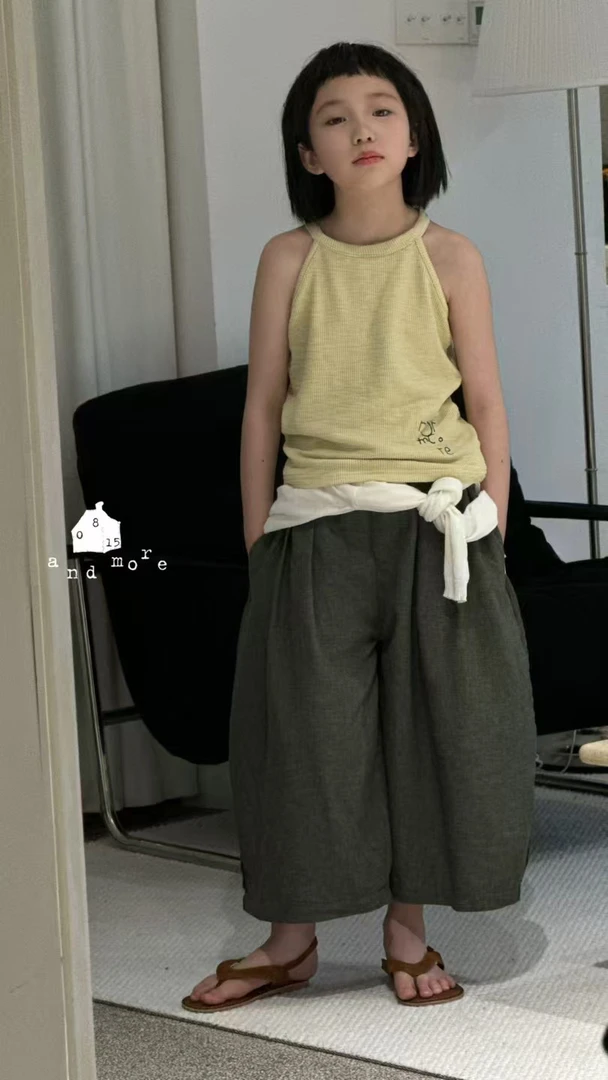 2025夏款  女童黄色吊带搭配绿色棉麻八分裤 110-150