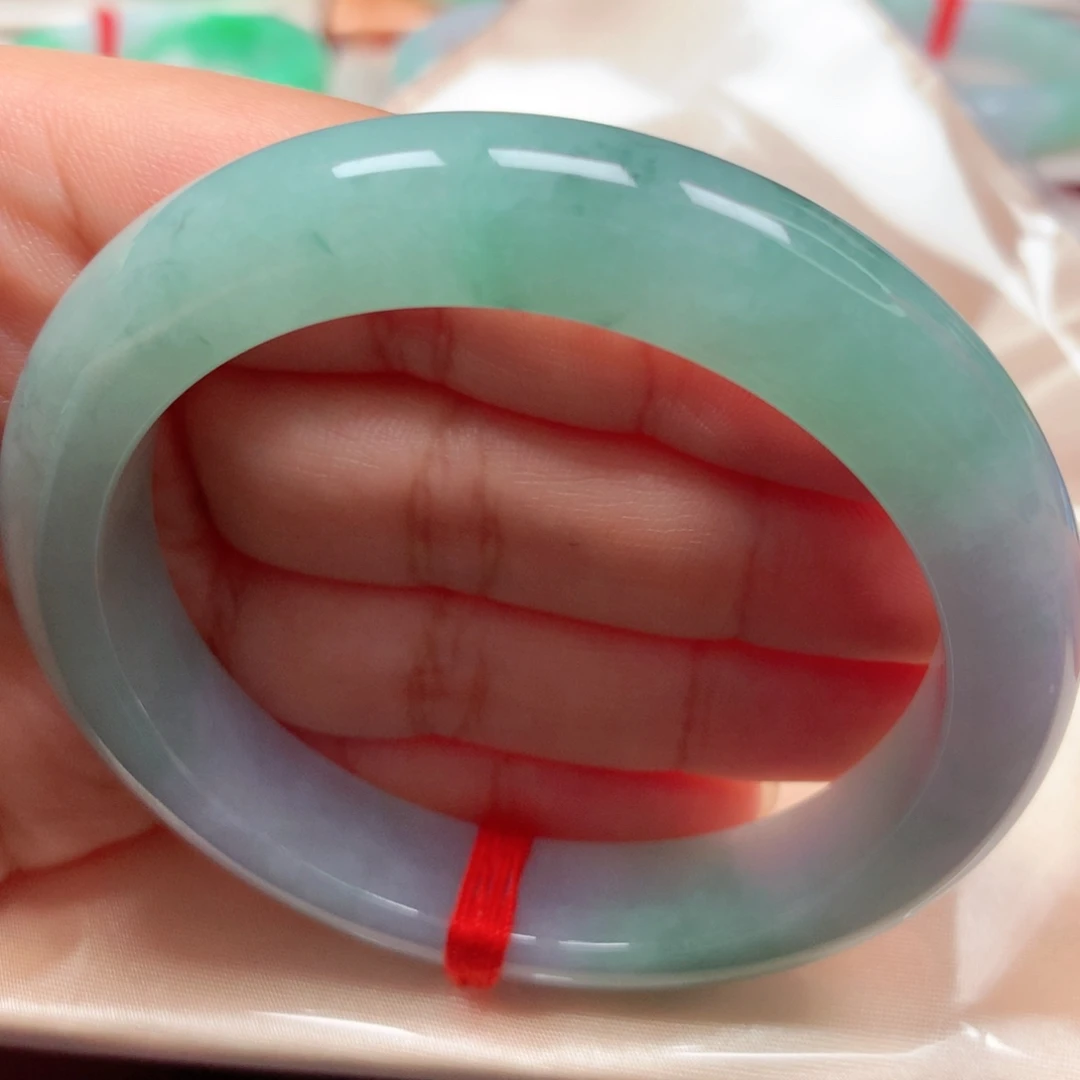 未镶嵌手镯翡翠19冰胶绿飘花强推