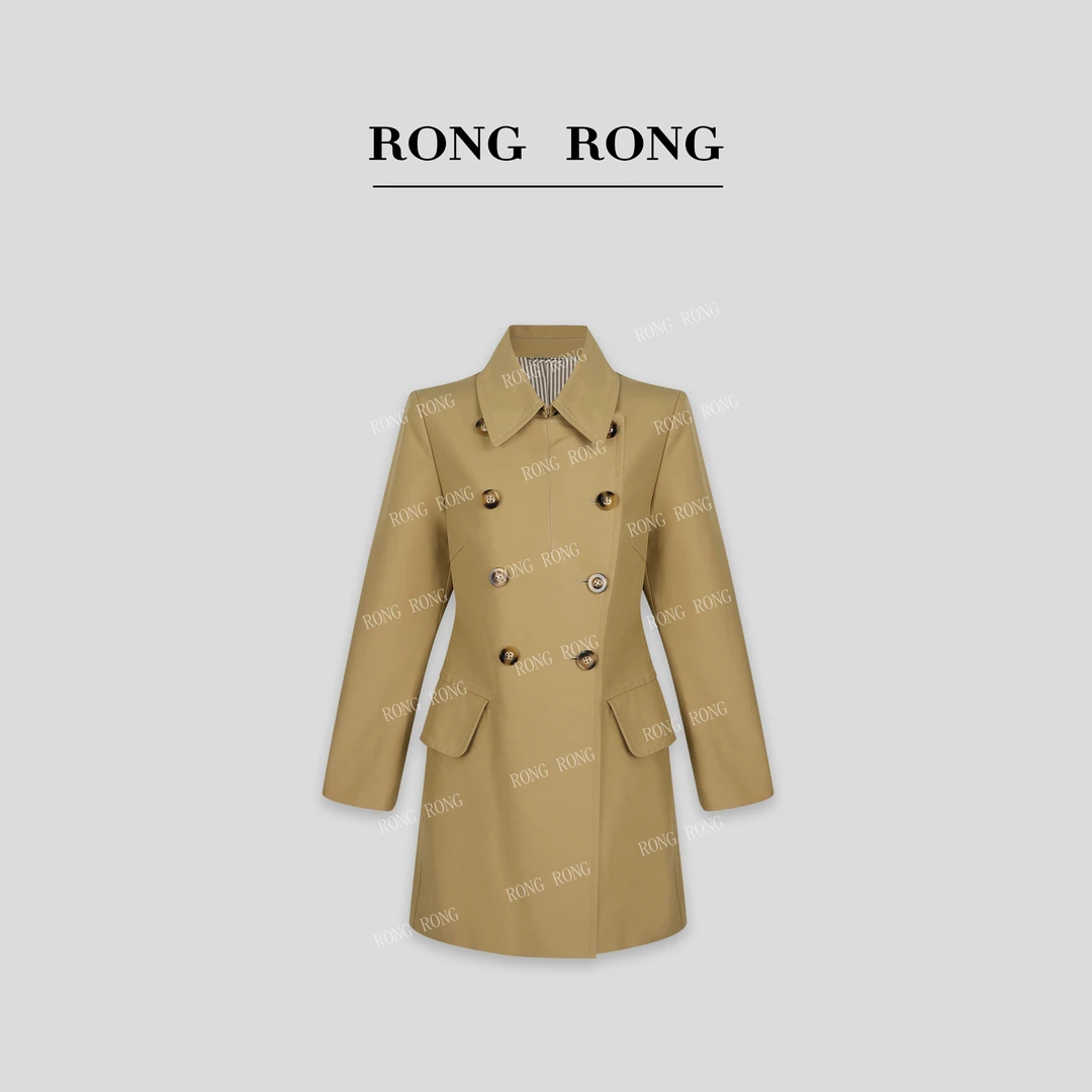 溶溶【摩登身姿】RONGRONG翻领收腰赫本风双排扣风衣NARA-WBY095