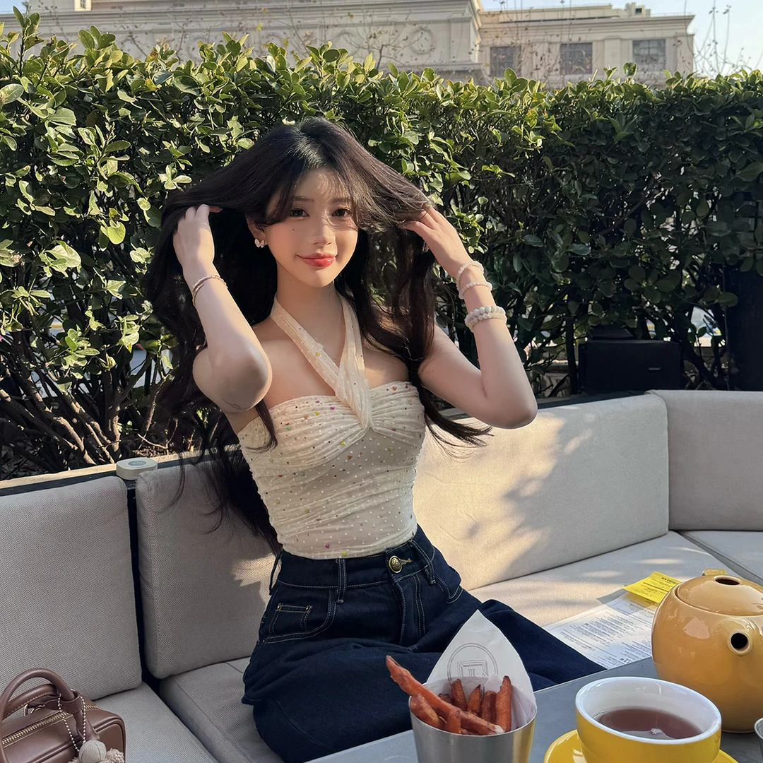 FBB limit少女感爱心烫片两穿活页系带抽褶网纱抹胸女D244284C