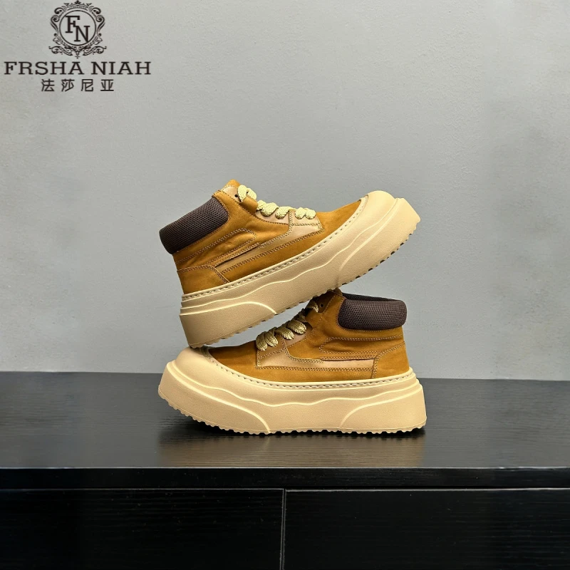 法莎尼亚新款工装靴男鞋轻便增高厚底休闲百搭男士街头厚底马丁靴