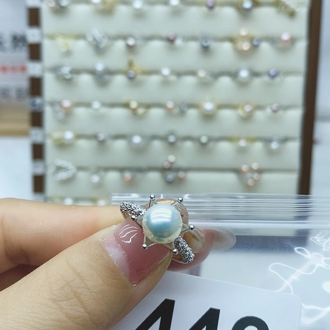 淡水珍珠戒指银S925镶嵌嘉*✎446