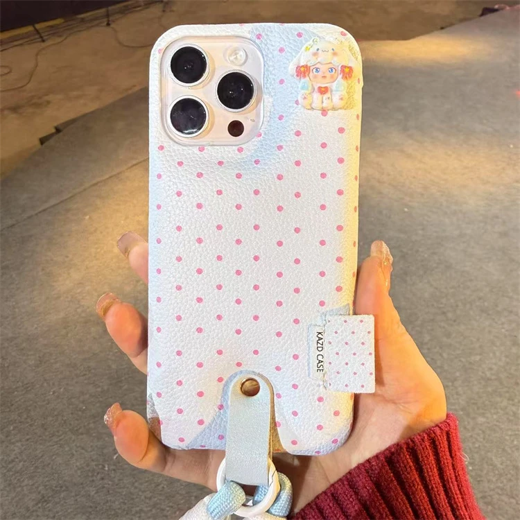 ins皮纹肥皂壳波点适用iPhone16pro手机壳15promax手绳14可爱13女