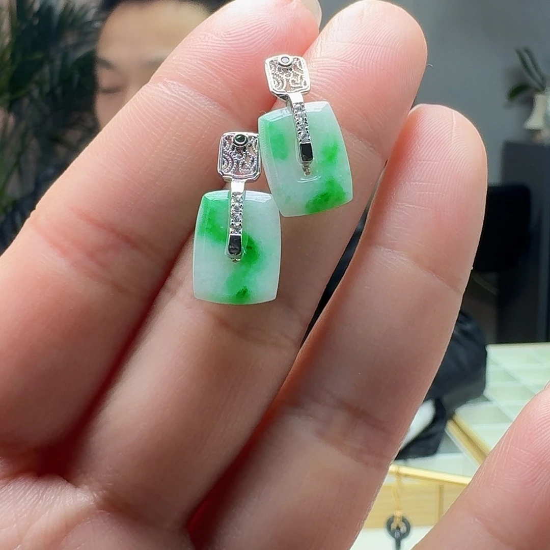翡翠耳饰银S925镶嵌多样性发货其一