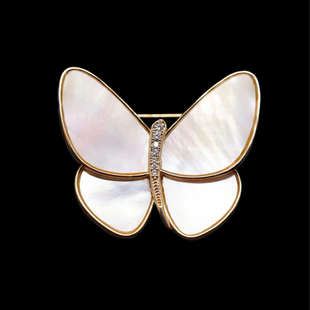 铜合金贝壳胸针 HY976气质白贝蝴蝶胸针