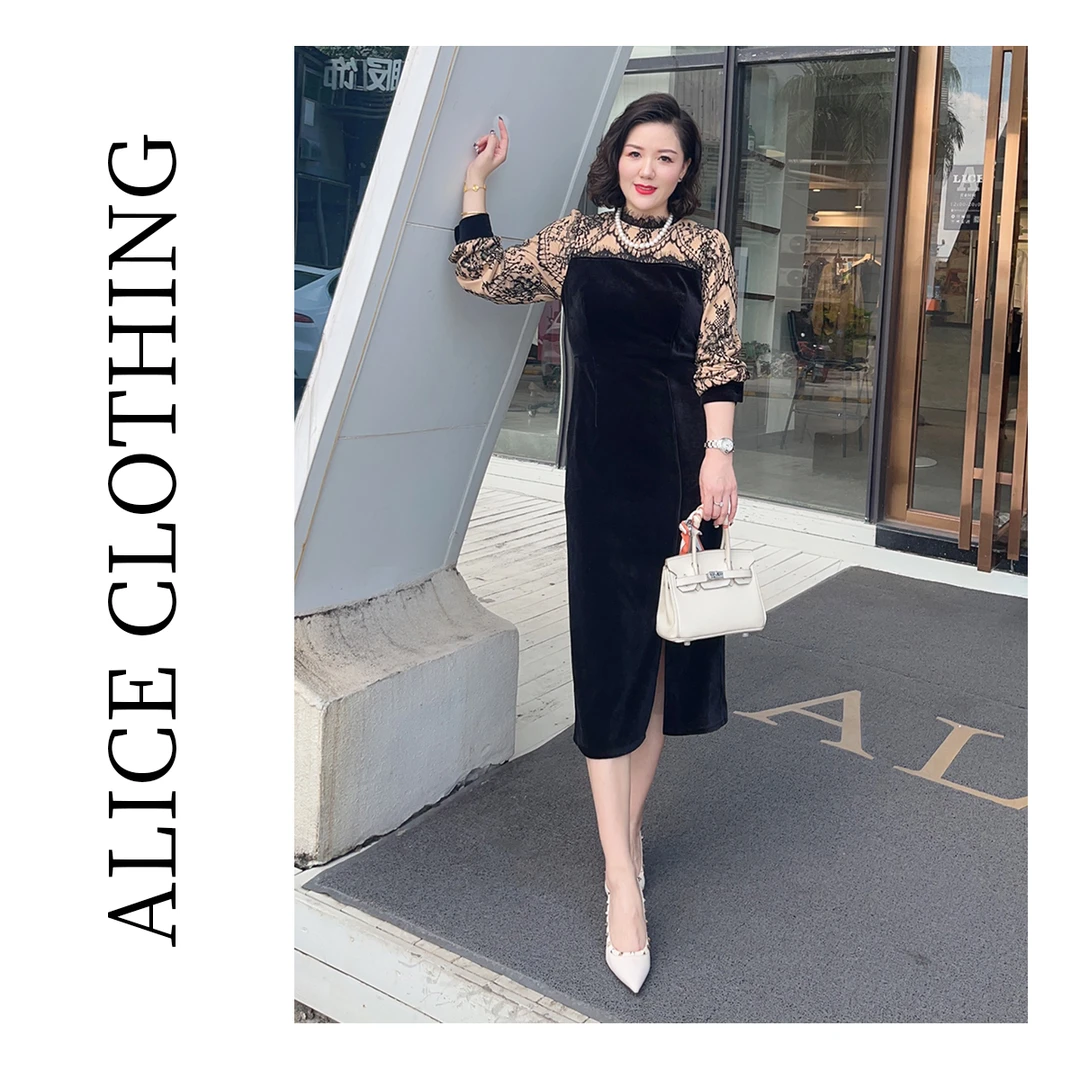 4【ALICE“蕾丝幽梦”气质连衣裙】丝绒光泽 轻奢优雅 S1032381Q