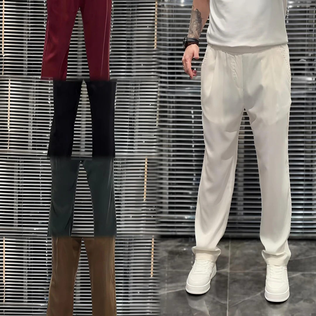 9619欧货夏季舒适百搭薄款铜氨丝直筒系带男士休闲裤