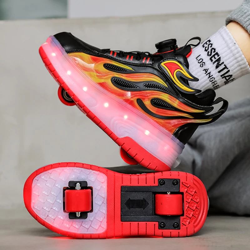 暴走鞋双轮隐藏式轮滑鞋可拆卸溜冰鞋运动滑轮鞋男童女童带灯的鞋