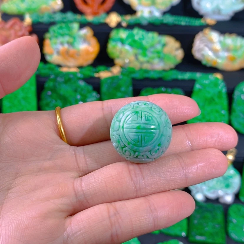 【闪购商品】翡翠未镶嵌颈饰白底青单珠卡24mm