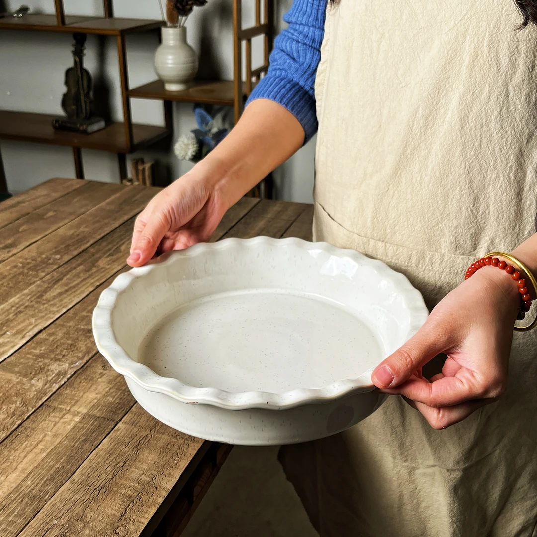 【厚实花边大汤盘】B184陶瓷家用菜盘异形大菜碗剁椒鱼头盘微瑕疵